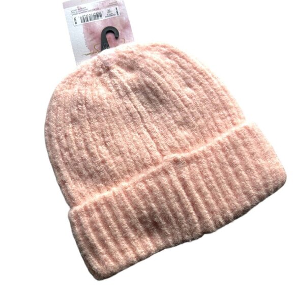 Jessica Simpson Womens Pearl Knit Cuffed Beanie Hat Pink Coquette Cottagecore - Picture 6 of 6